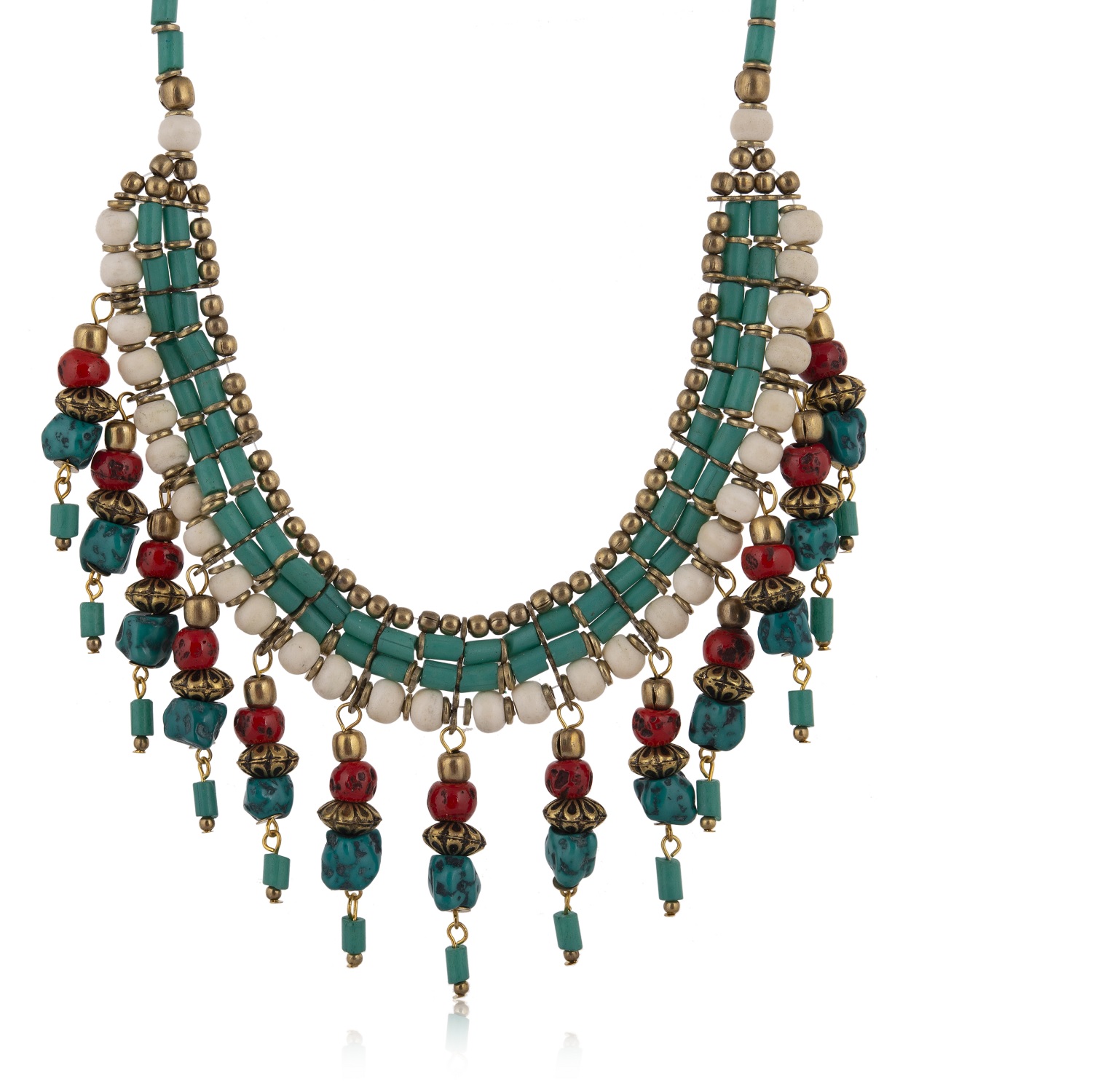 Handmade coral turquoise bead necklace BJ-996a