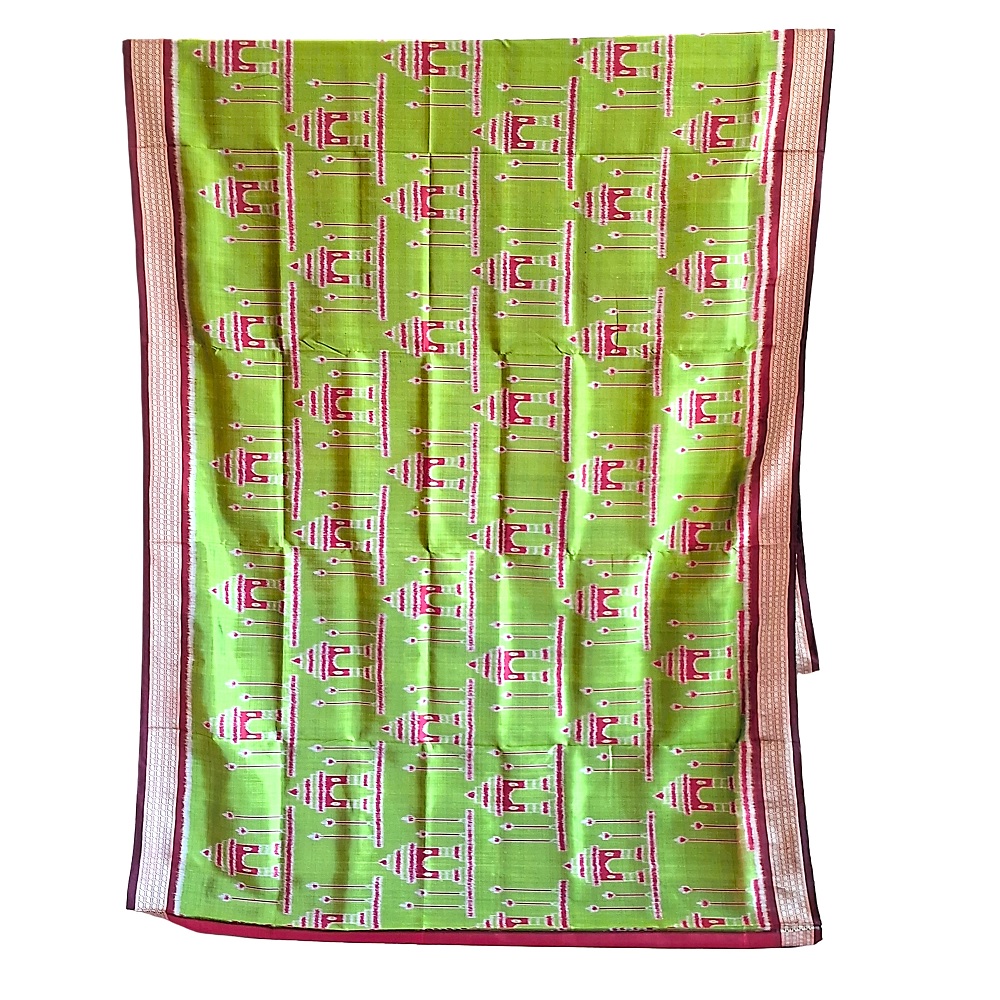 Odisha Ikat Bomkai Silk saree parrot green OC-404a