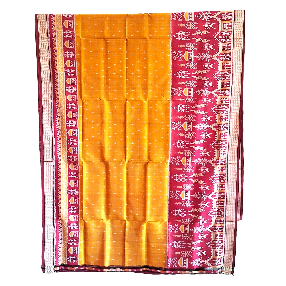 Bomkai Silk saree yellow and maroon combination OC