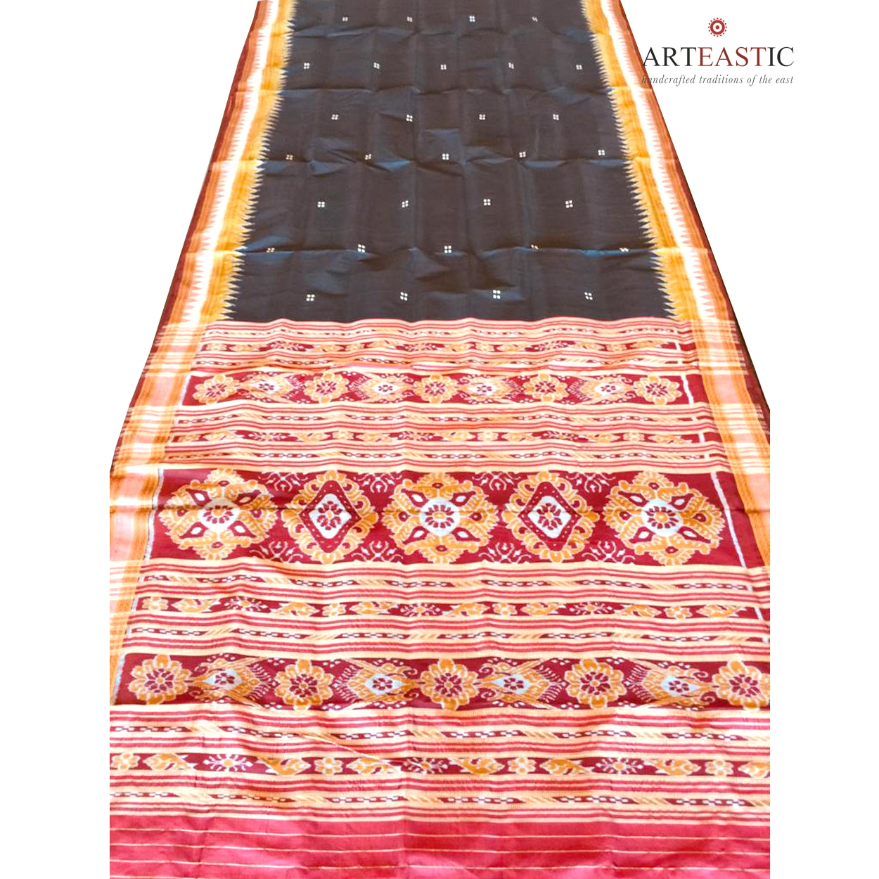 Odisha Ikat Khandua Silk Black  base with double t