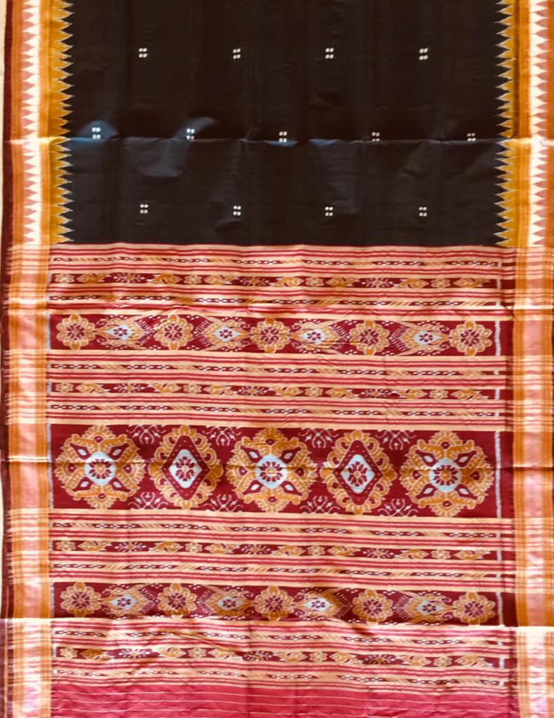 Odisha Ikat Khandua Silk Black  base with double t